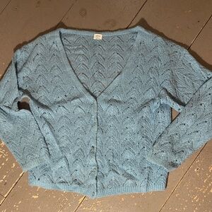 Wilfred Sky Blue Alpaca Wool Blend Lace Knit Cardigan